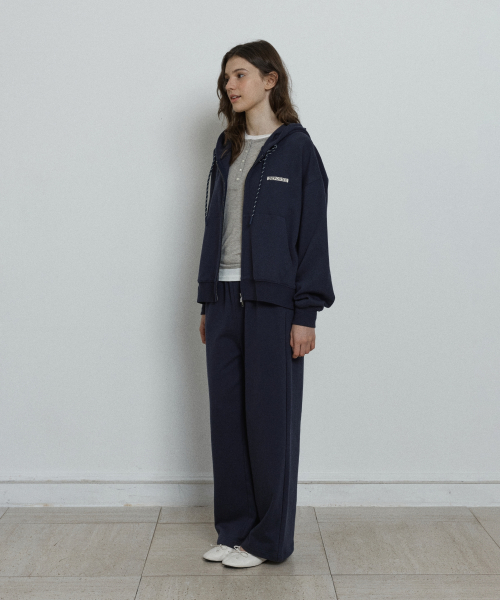relaxed hood zip up - navy