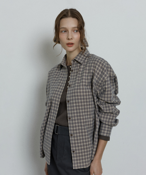 soft oversized check shirt - beige