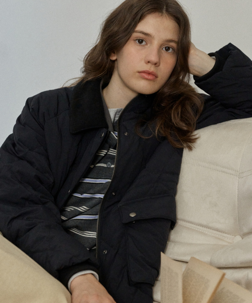 diamond quilted half jacket - black