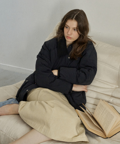 diamond quilted half jacket - black
