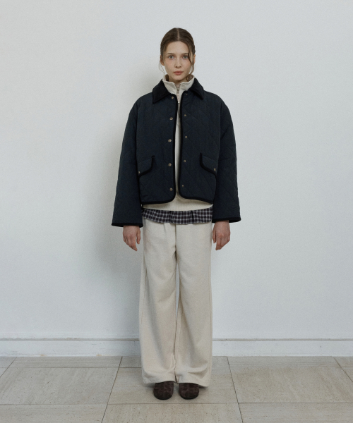 diamond quilted short jacket - dark navy