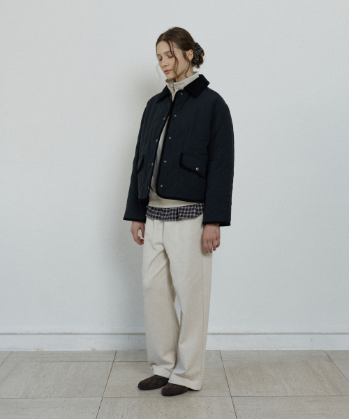 diamond quilted short jacket - dark navy