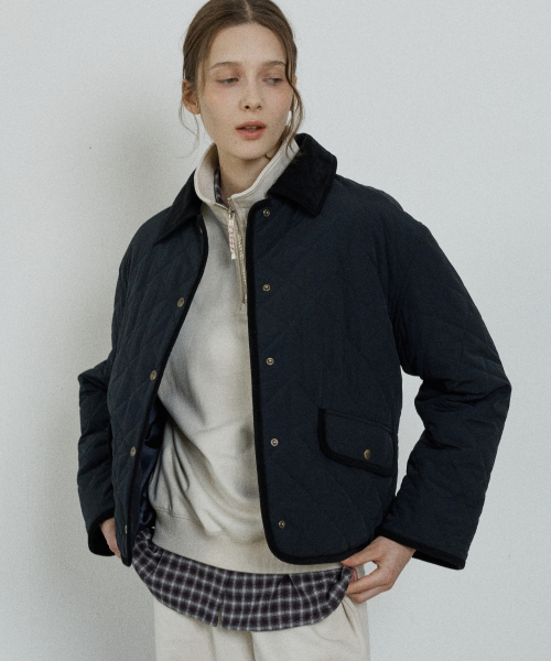 diamond quilted short jacket - dark navy