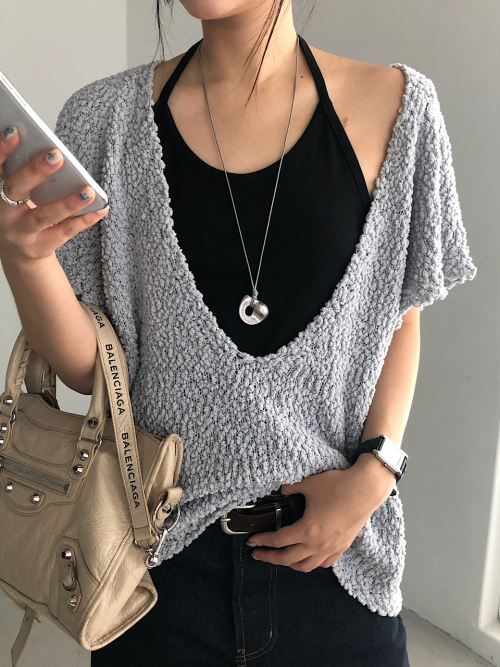 Boucle Deep V Knit Top (3C)