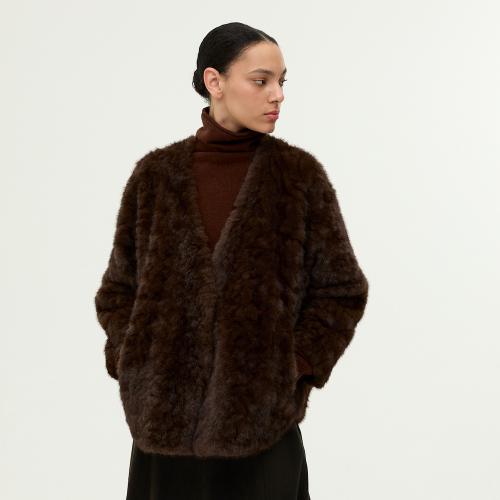Soft V-Neck Fur Jacket EMPBWOT200