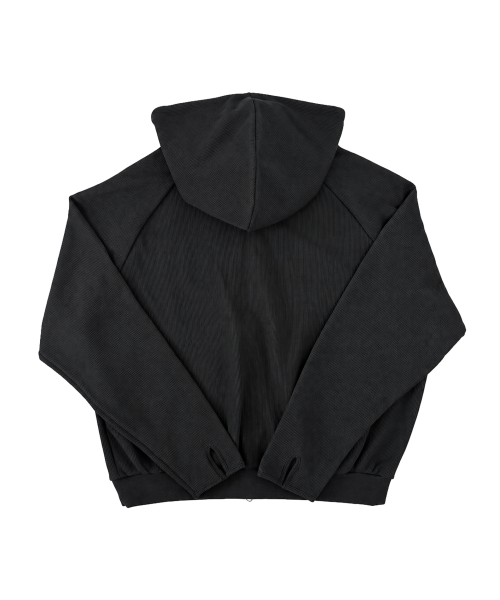 Waffle Thumbhole Zip-Up Hoodie Black [TRACK 003]