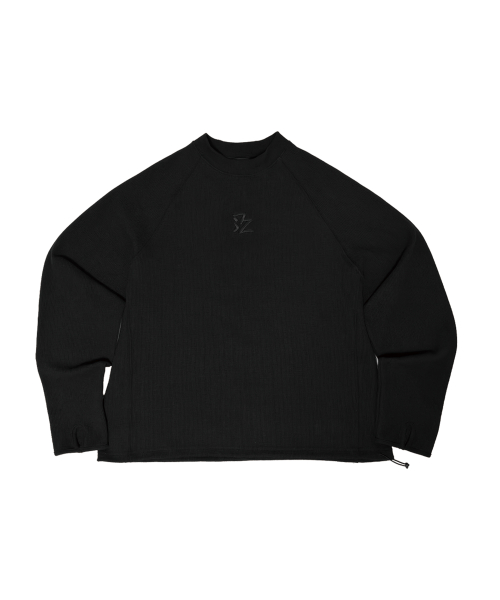 Waffle Thumbhole Long Sleeve T-Shirt Black [TRACK 002]