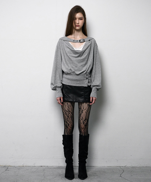 Belted Cowl Sweatshirt (MELANGE GREY)