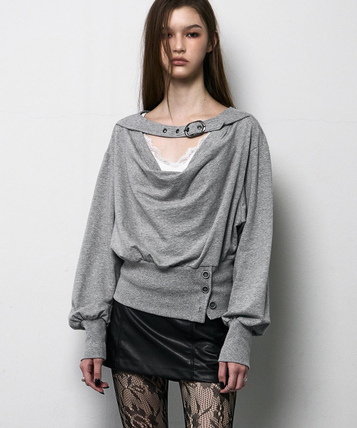Belted Cowl Sweatshirt (MELANGE GREY)