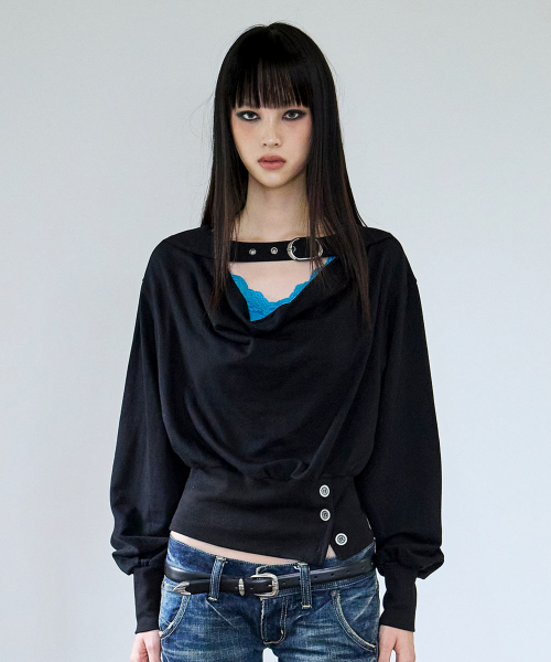 Belted Cowl Sweatshirt (BLACK)
