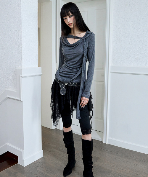 Drape Braided Hoodie (GREY)