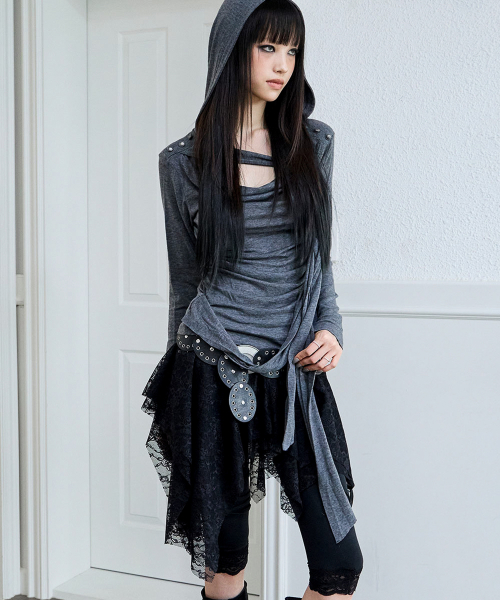 Drape Braided Hoodie (GREY)