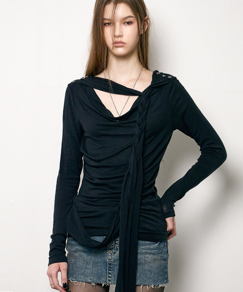 Drape Braided Hoodie (BLACK)