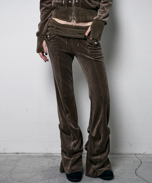 Velour Flared Pants (KHAKI BROWN)
