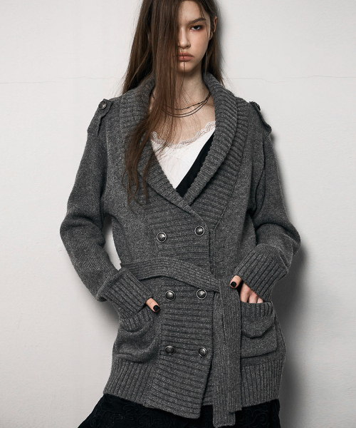 Double Button Mili Cardigan (HEATHER GREY)