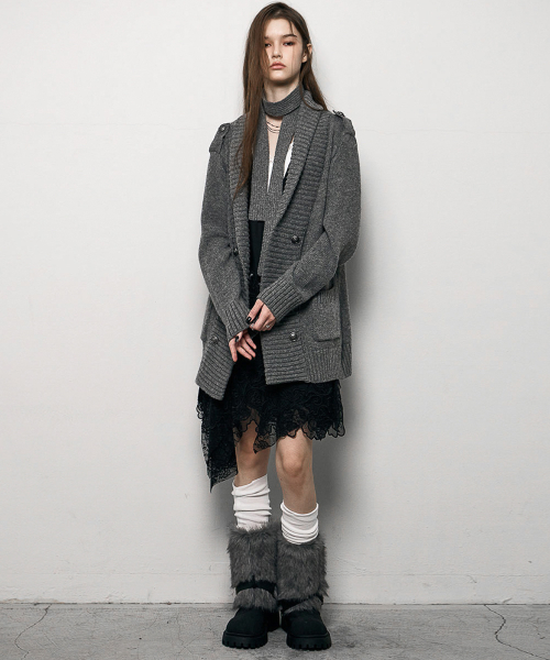 Double Button Mili Cardigan (HEATHER GREY)
