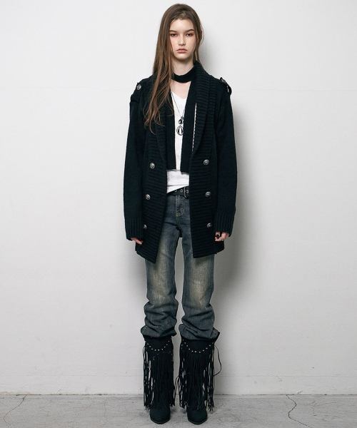 Double Button Mili Cardigan (BLACK)