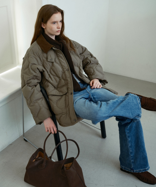Contrast Collar Quilted Duck Down J1DJ720C