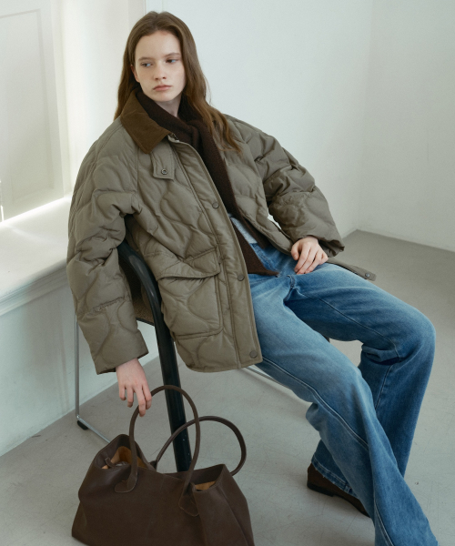 Contrast Collar Quilted Duck Down J1DJ720C