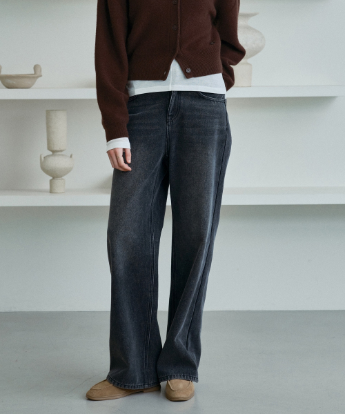 Brushed Fleece Semi-Wide Denim Pants J1DP721A