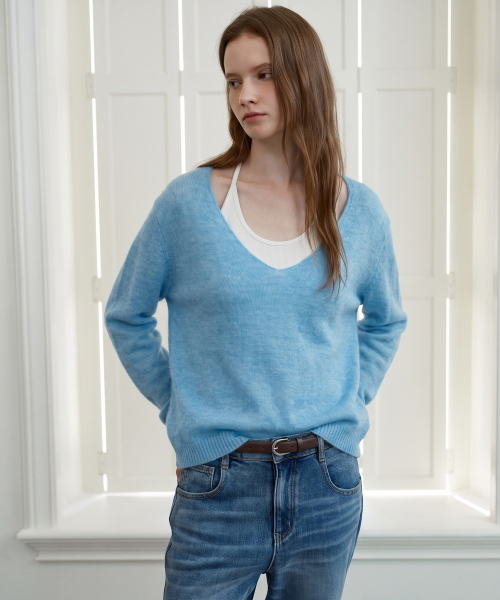 Wool Blend Deep-Neck Pullover J1KT629C