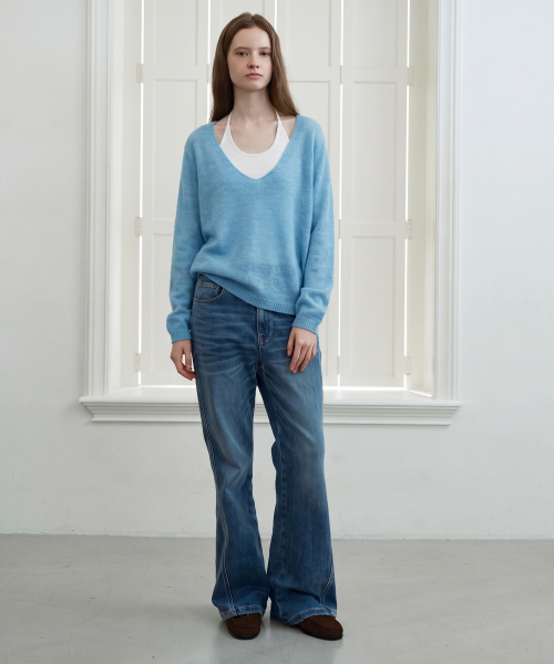 Wool Blend Deep-Neck Pullover J1KT629C