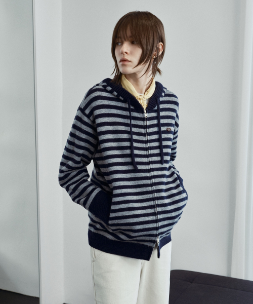 Striped Hooded Zip-Up Knit J1KT721A