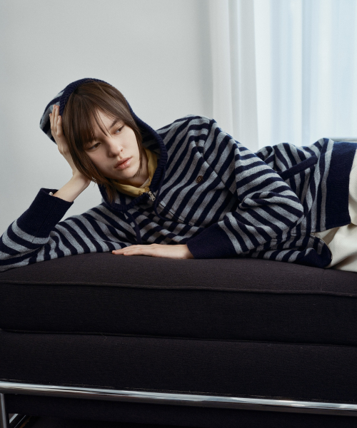 Striped Hooded Zip-Up Knit J1KT721A