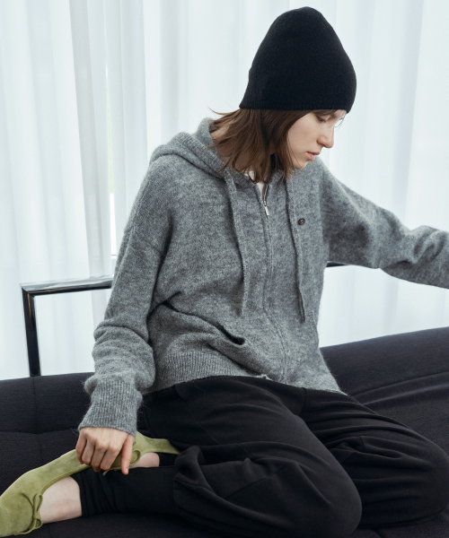 Alpaca Wool-Blend Hooded Knit Zip-Up J1KT720E