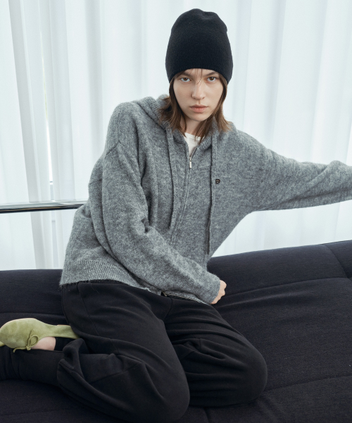 Alpaca Wool-Blend Hooded Knit Zip-Up J1KT720E