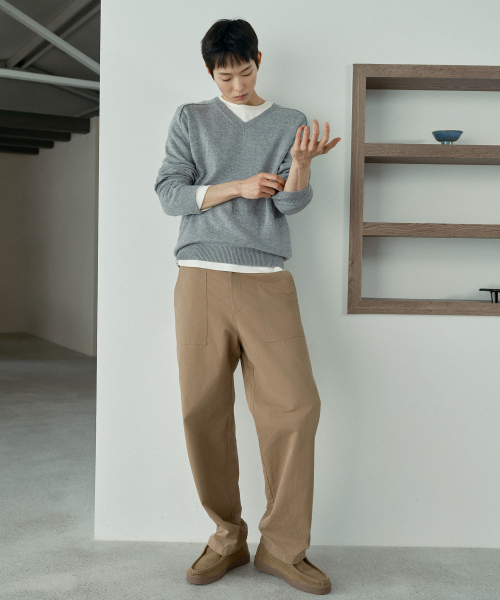 [COUTURE]Wool blend V-neck semi-oversized knit - 2color