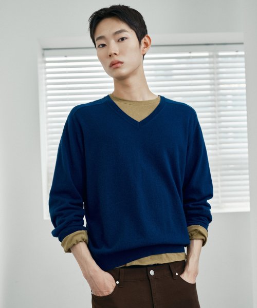 [COUTURE]Wool blend V-neck semi-oversized knit - 2color