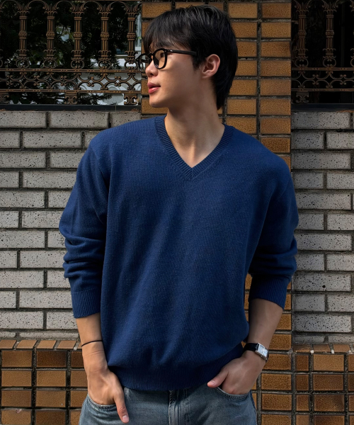[COUTURE]Wool blend V-neck semi-oversized knit - 2color