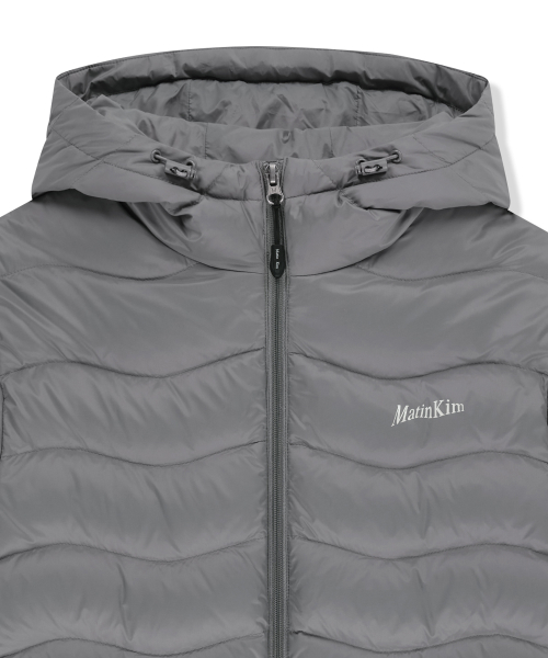 FLOWING QUILTED HOODY DOWN JUMPER IN LIGHT GREY