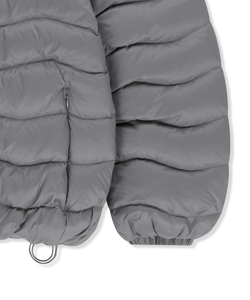 FLOWING QUILTED HOODY DOWN JUMPER IN LIGHT GREY