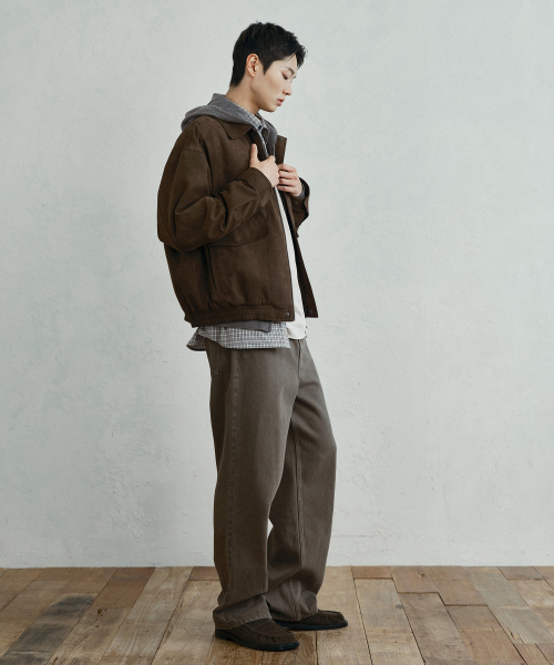 Brown Suede Oversized Zip-up Puffer Blouson