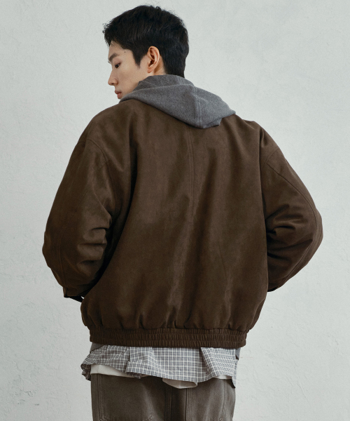Brown Suede Oversized Zip-up Puffer Blouson