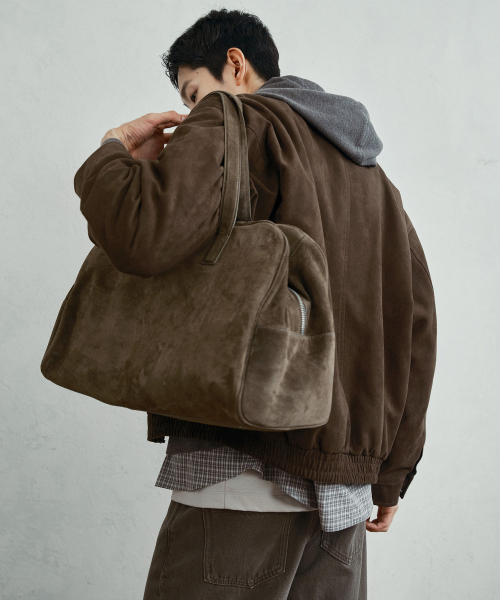 Brown Suede Oversized Zip-up Puffer Blouson