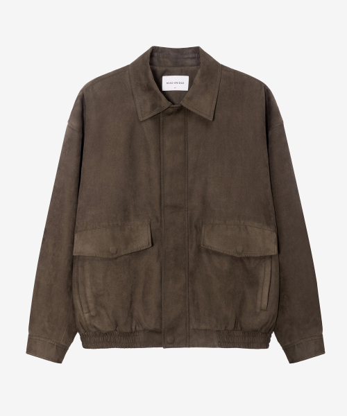 Brown Suede Oversized Zip-up Puffer Blouson