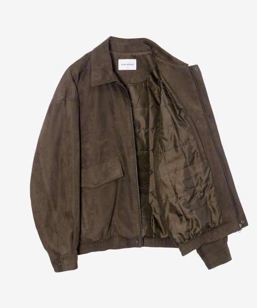 Brown Suede Oversized Zip-up Puffer Blouson