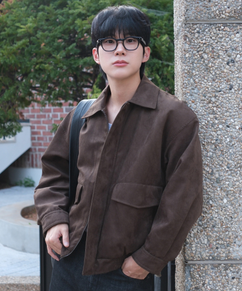 Brown Suede Oversized Zip-up Puffer Blouson