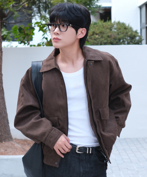 Brown Suede Oversized Zip-up Puffer Blouson