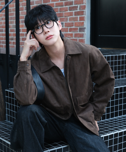 Brown Suede Oversized Zip-up Puffer Blouson