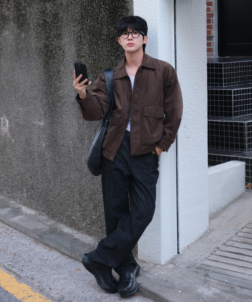 Brown Suede Oversized Zip-up Puffer Blouson