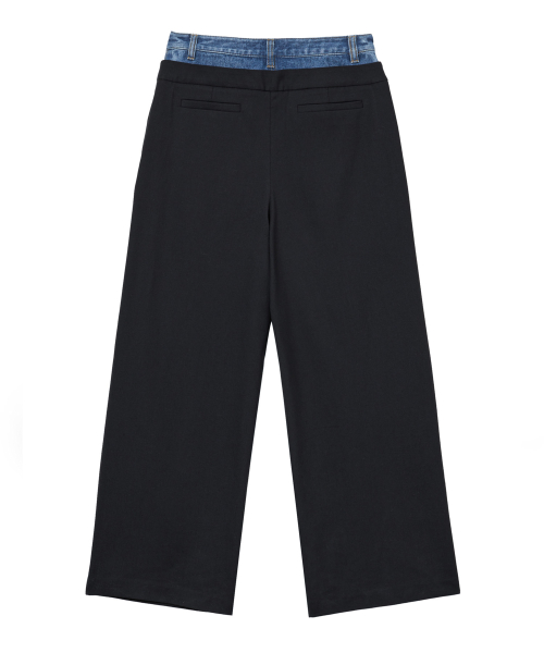 LAYERED DENIM SLACKS IN BLACK