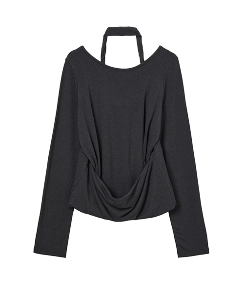 LAYERED HALTER NECK LONG SLEEVE IN CHARCOAL