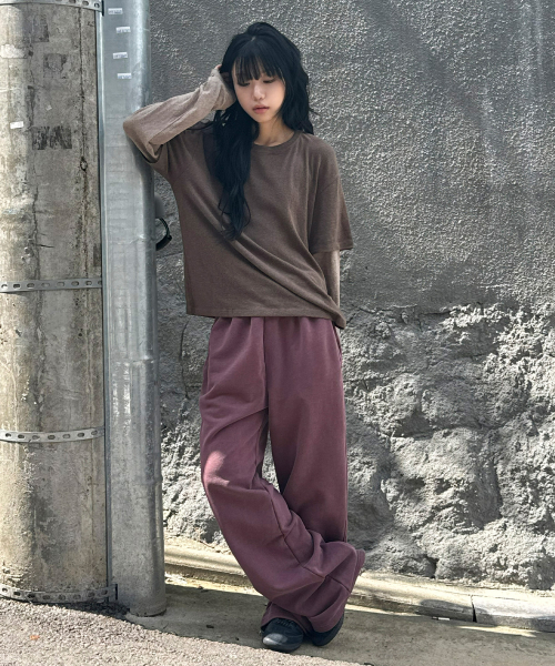 슬럽 레이어드 롱 슬리브[브라운]