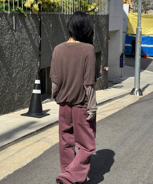 슬럽 레이어드 롱 슬리브[브라운]