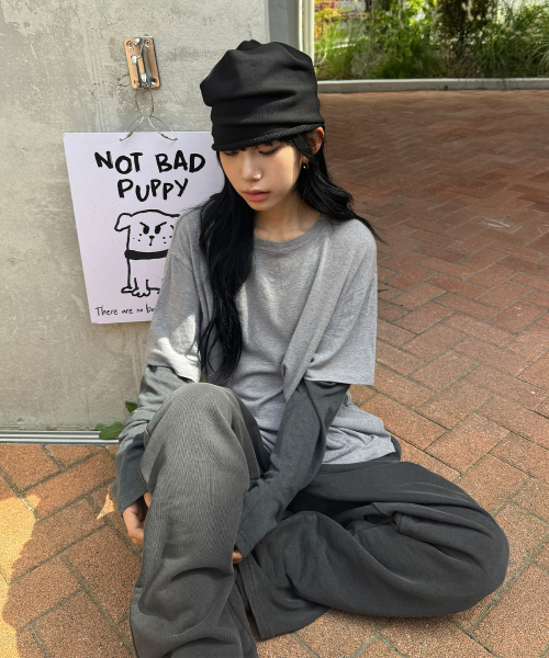 슬럽 레이어드 롱 슬리브[그레이]