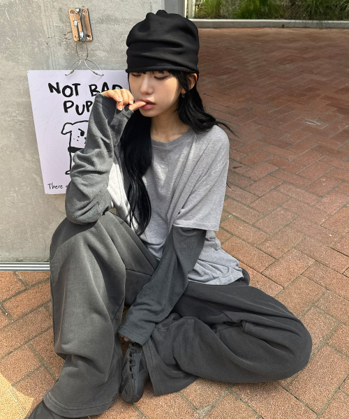 슬럽 레이어드 롱 슬리브[그레이]
